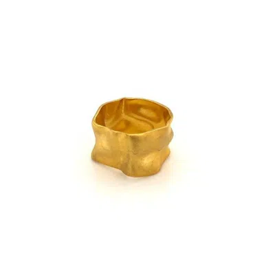 Linya Jewellery Women's Gold Hammered Pattern Matte Thick Ring