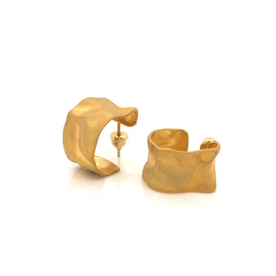 Linya Jewellery Women's Gold Hoop Vintage Style Hammered Pattern Matte Earring