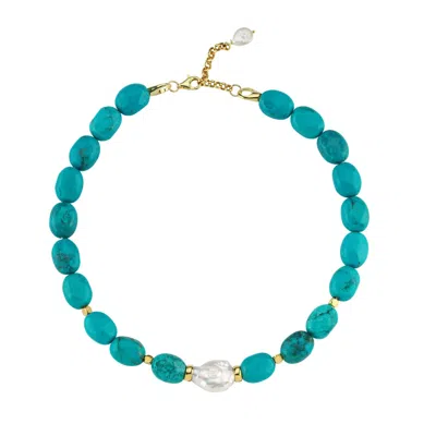 Linya Jewellery Women's Gold Kallisti Baroque Pearl Turquoise Necklace