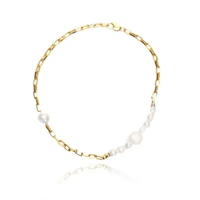Linya Jewellery Women's Gold Lena Box Pearl Chain Necklace