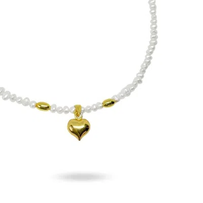 Linya Jewellery Women's Gold Letsy Heart Pearl Necklace