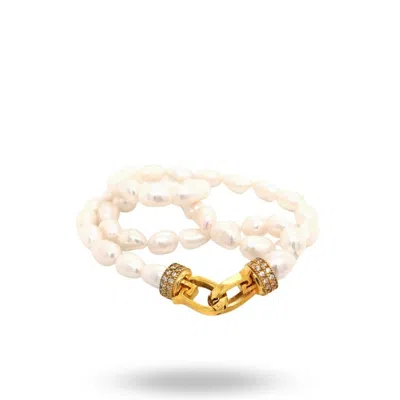 Linya Jewellery Women's Gold Lock Stone Pearl Necklace