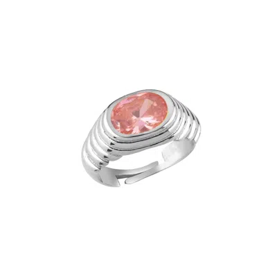 Linya Jewellery Women's Gold Lyra Oval Pink Crystal Stone Little Finger Knight Ring Silver