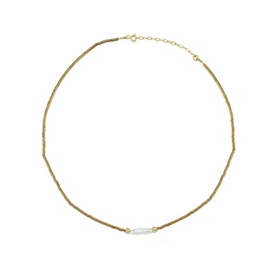 Linya Jewellery Women's Gold Lyris Pearl Hematite Stone Necklace