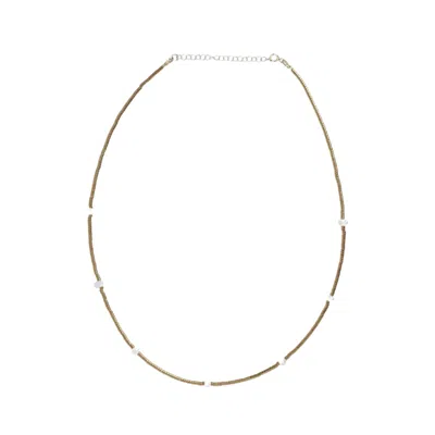 Linya Jewellery Women's Gold Maia Sand Pearl Mini Hematite Stone Necklace