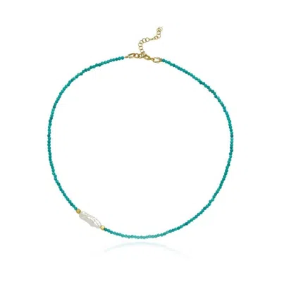 Linya Jewellery Women's Gold Meg Turquoise Small Pearl Necklace