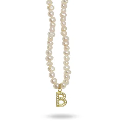 Linya Jewellery Women's Gold Mono Letter Pearl Necklace B
