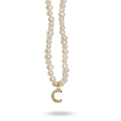 Linya Jewellery Women's Gold Mono Letter Pearl Necklace C