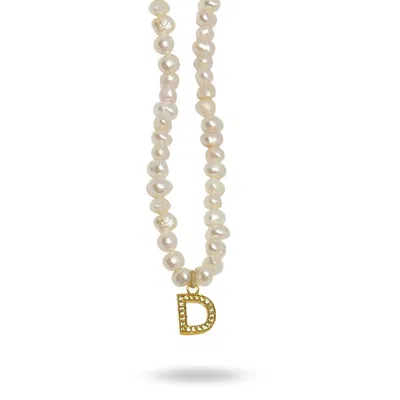 Linya Jewellery Women's Gold Mono Letter Pearl Necklace D