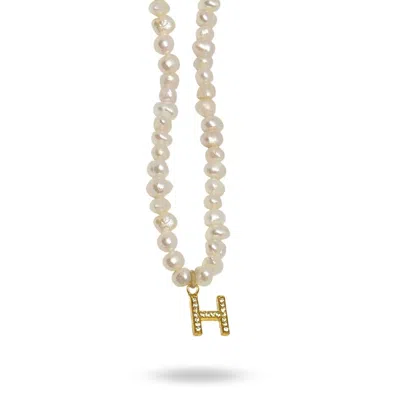 Linya Jewellery Women's Gold Mono Letter Pearl Necklace H