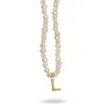 Linya Jewellery Women's Gold Mono Letter Pearl Necklace L In Gold