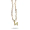 Linya Jewellery Women's Gold Mono Letter Pearl Necklace M In Gold
