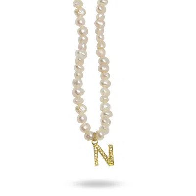 Linya Jewellery Women's Gold Mono Letter Pearl Necklace N