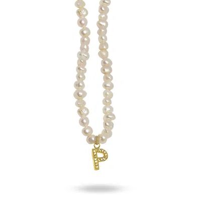 Linya Jewellery Women's Gold Mono Letter Pearl Necklace P