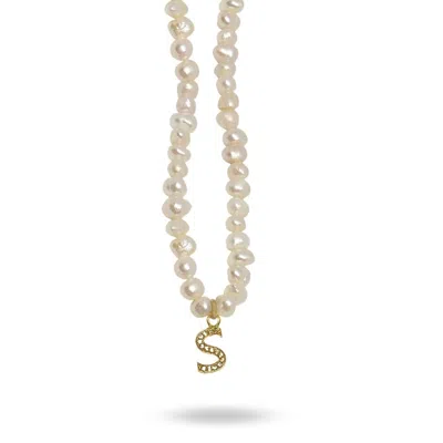 Linya Jewellery Women's Gold Mono Letter Pearl Necklace S