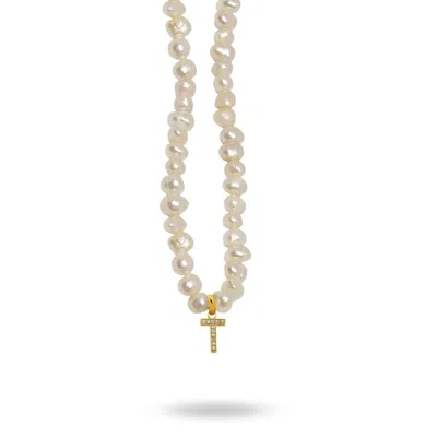 Linya Jewellery Women's Gold Mono Letter Pearl Necklace T