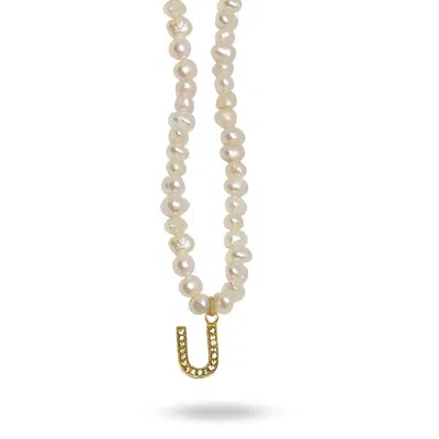Linya Jewellery Women's Gold Mono Letter Pearl Necklace U