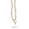 Linya Jewellery Women's Gold Mono Letter Pearl Necklace Y In Gold