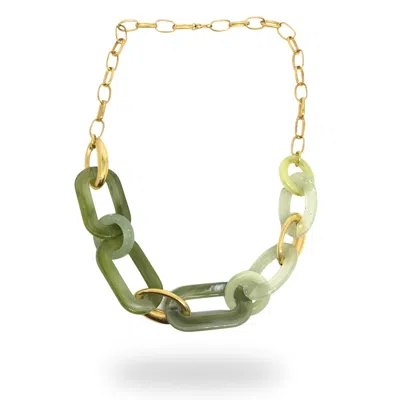 Linya Jewellery Women's Gold Nery Big Green Circle Necklace