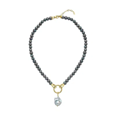 Linya Jewellery Women's Gold Odra Black Baroque Pearl Necklace