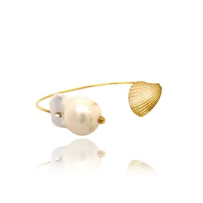 Linya Jewellery Women's Gold Oyster Baroque Pearl Cuff Bracelet