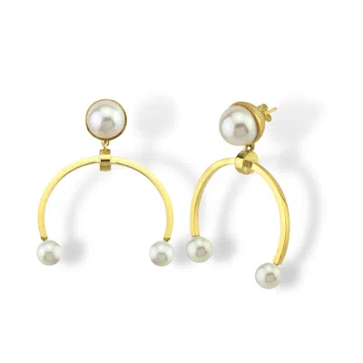 Linya Jewellery Women's Gold Pearl Moon Dangle Earrings