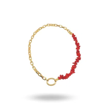 Linya Jewellery Women's Gold Red Coral Necklace
