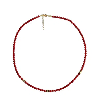 Linya Jewellery Women's Gold / Red Mini Red Coral Natural Stone Necklace In Burgundy
