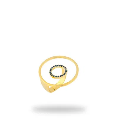 Linya Jewellery Women's Gold Round Blue Gem Big Ring