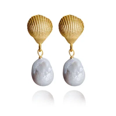 Linya Jewellery Women's Gold Seashell Baroque Pearl Dangle Earrings