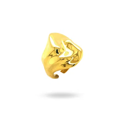 Linya Jewellery Women's Gold Shiny Hammered Big Ring Vintage Style