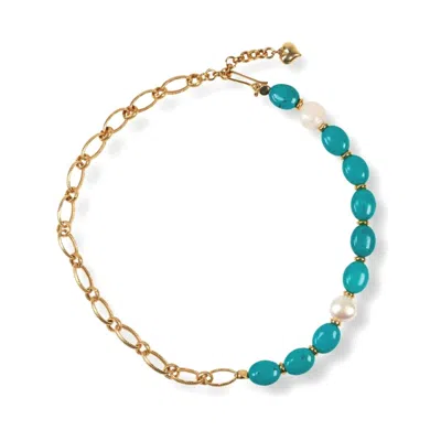 Linya Jewellery Women's Gold Turquoise Chain Pearl Necklace