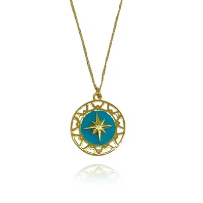 Linya Jewellery Women's Gold Turquoise Enameled North Star Necklace