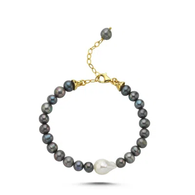 Linya Jewellery Women's Gold Vola Black Pearl Bracelet