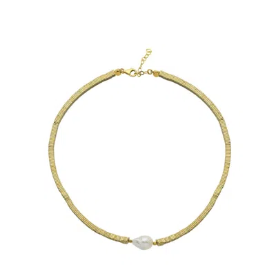 Linya Jewellery Women's Gold Yarn Baroque Pearl Hematite Stone Necklace
