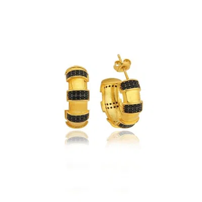Linya Jewellery Women's Lili Black Stone Hoop Earrings