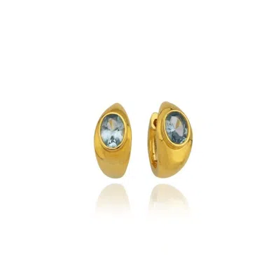 Linya Jewellery Women's Lina Blue Drop Stone Huggie Earrings