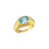 Linya Jewellery Women's Lyra Oval Blue Crystal Stone Little Finger Knight Ring Gold