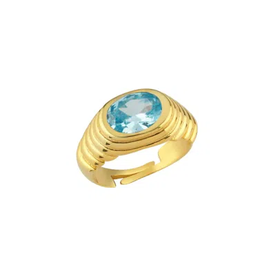 Linya Jewellery Women's Lyra Oval Blue Crystal Stone Little Finger Knight Ring Gold