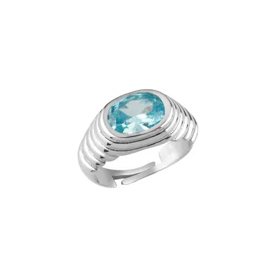 Linya Jewellery Women's Lyra Oval Blue Crystal Stone Little Finger Knight Ring Silver