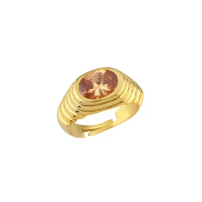 Linya Jewellery Women's Lyra Oval Champagne Crystal Stone Little Finger Knight Ring Gold