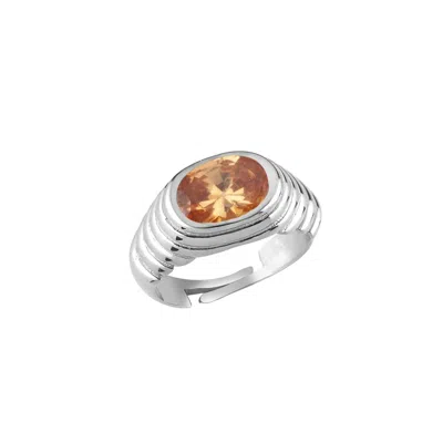 Linya Jewellery Women's Lyra Oval Champagne Crystal Stone Little Finger Knight Ring Silver