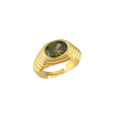 Linya Jewellery Women's Lyra Oval Green Crystal Stone Little Finger Knight Ring Gold