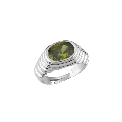 Linya Jewellery Women's Lyra Oval Green Crystal Stone Little Finger Knight Ring Silver