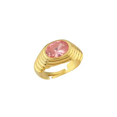 Linya Jewellery Women's Lyra Oval Pink Crystal Stone Little Finger Knight Ring Gold