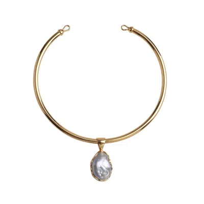 Linya Jewellery Women's Magma Baroque Pearl Choker Silver & Gold Plated Necklace, Pearl Wedding Choker