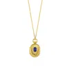 Linya Jewellery Women's Mini Navy Blue Stone Covered Medallion Locket Necklace Gold