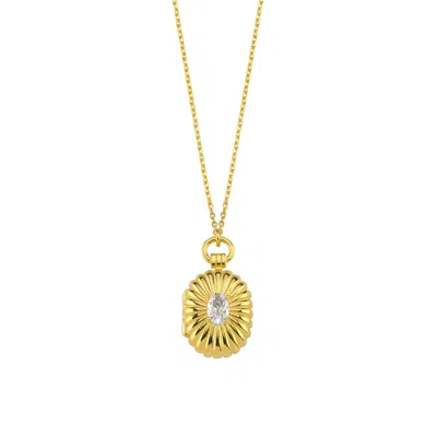 Linya Jewellery Women's Mini White Stone Covered Medallion Locket Necklace Gold