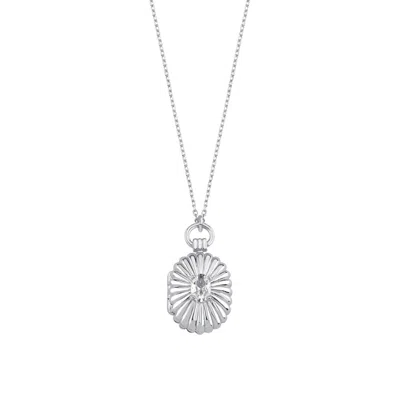 Linya Jewellery Women's Mini White Stone Covered Medallion Locket Necklace Silver