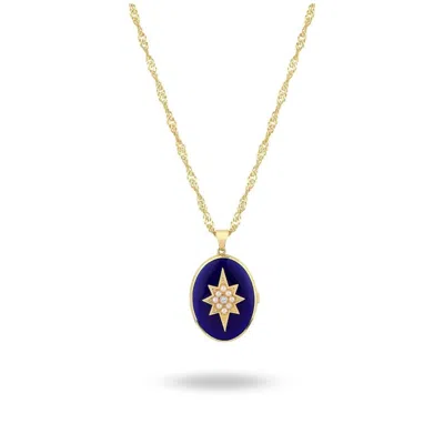 Linya Jewellery Women's Navy Blue Enamel Pole Star Locket